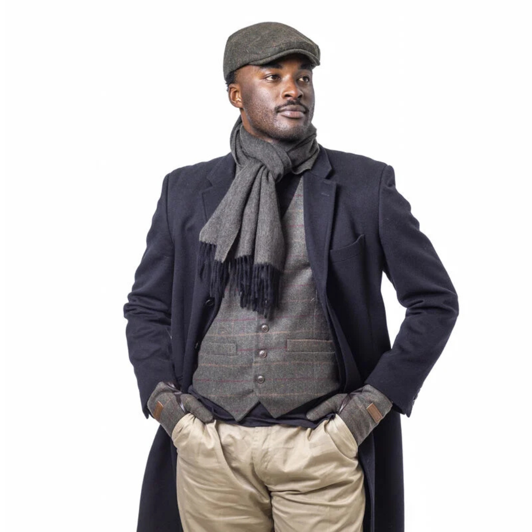 Men's Tweed Box Check Waistcoat Green