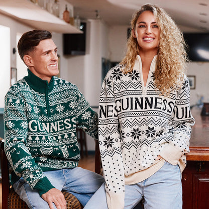 Guinness 1/4 Zip Festive Green Christmas Sweater