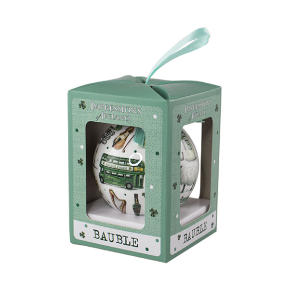 Impressions Of Ireland White Bauble With Irish Scenes Design