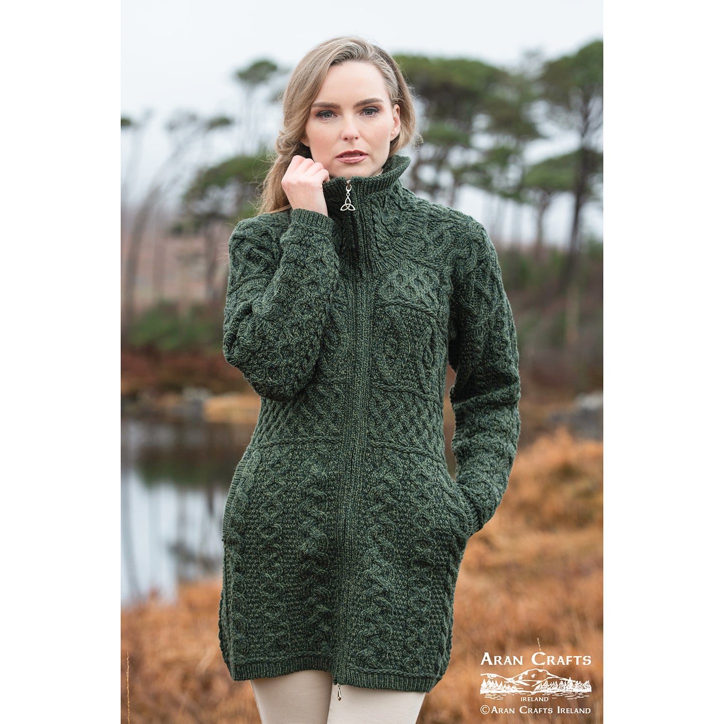Women's Green Double Collar Coat