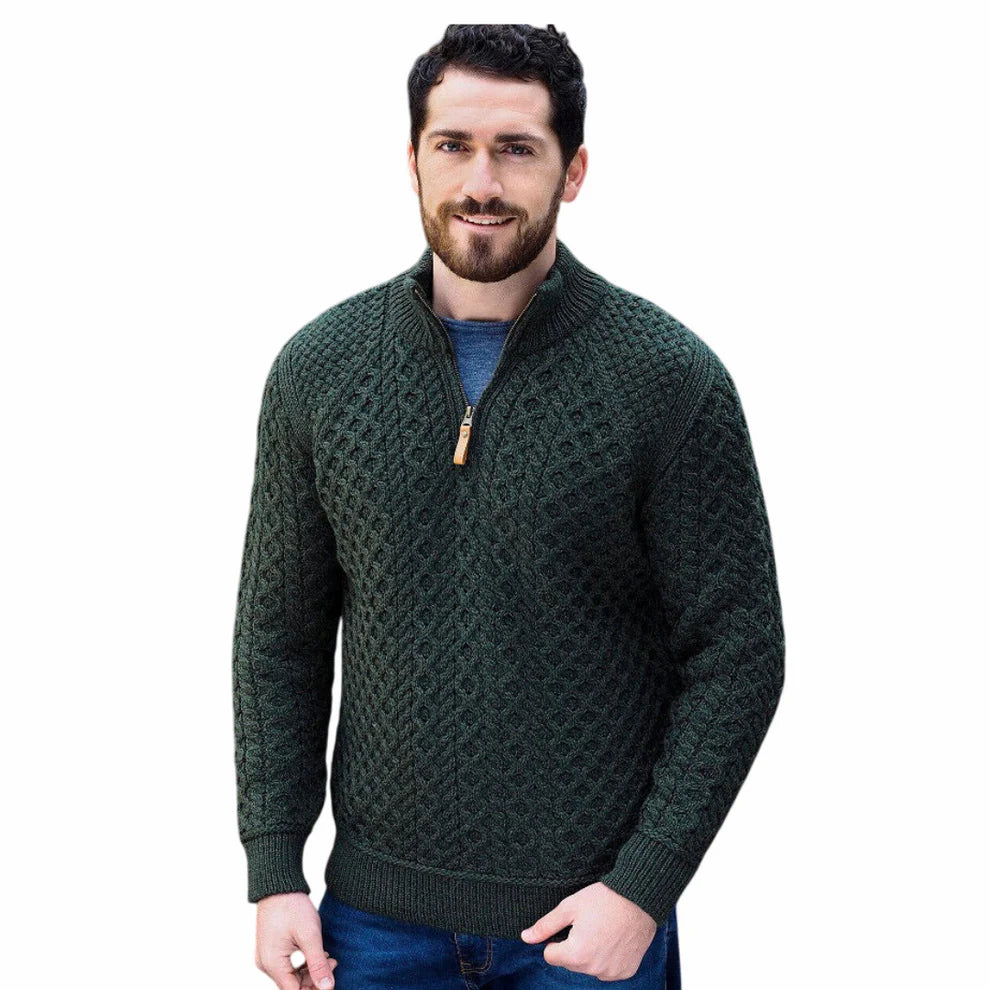 Men's Supersoft Half Zip Aran Green Sweater