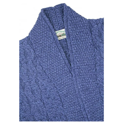 Ladies Aran Short Edge To Edge Mallard Blue Cardigan