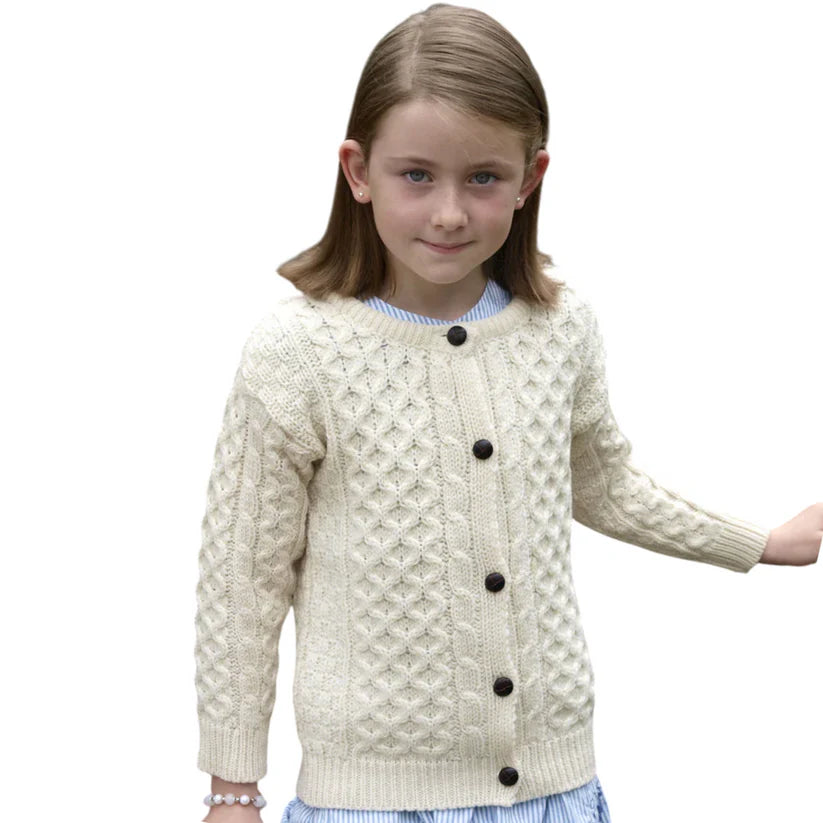 Kids Aran Merino Wool Cardigan Natural