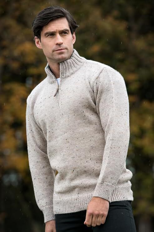 Men's Aran Quarter Zip Wool Skiddaw Jumper