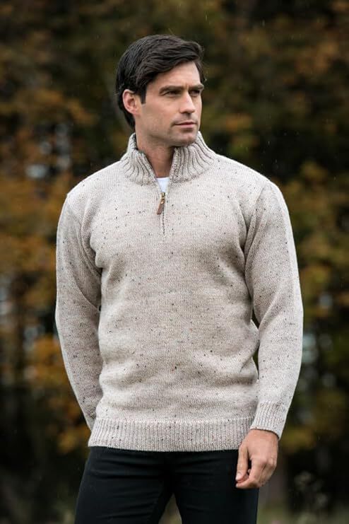 Men's Aran Quarter Zip Wool Skiddaw Jumper
