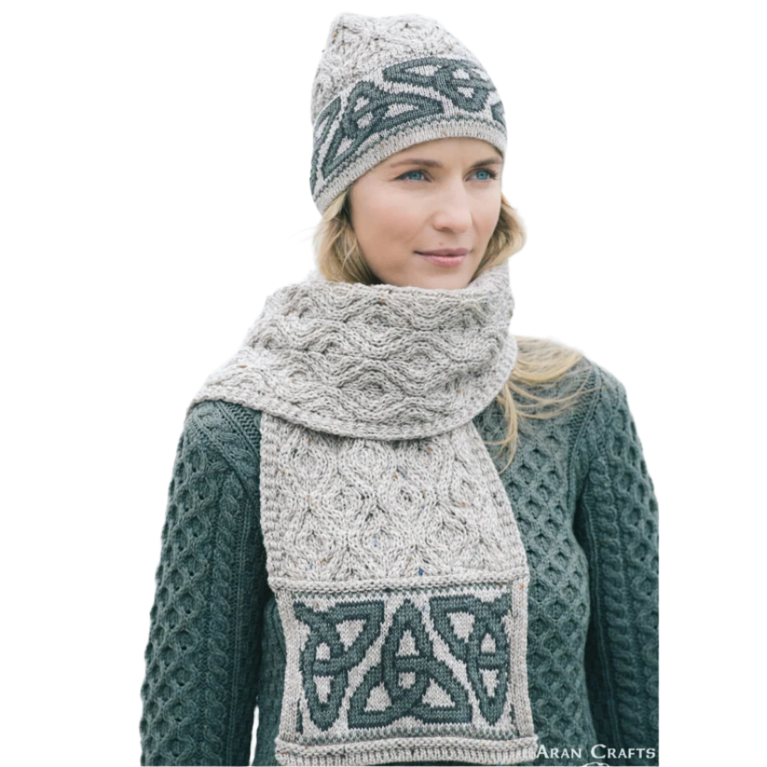 Ladies Aran Celtic Jacquard Oatmeal Scarf