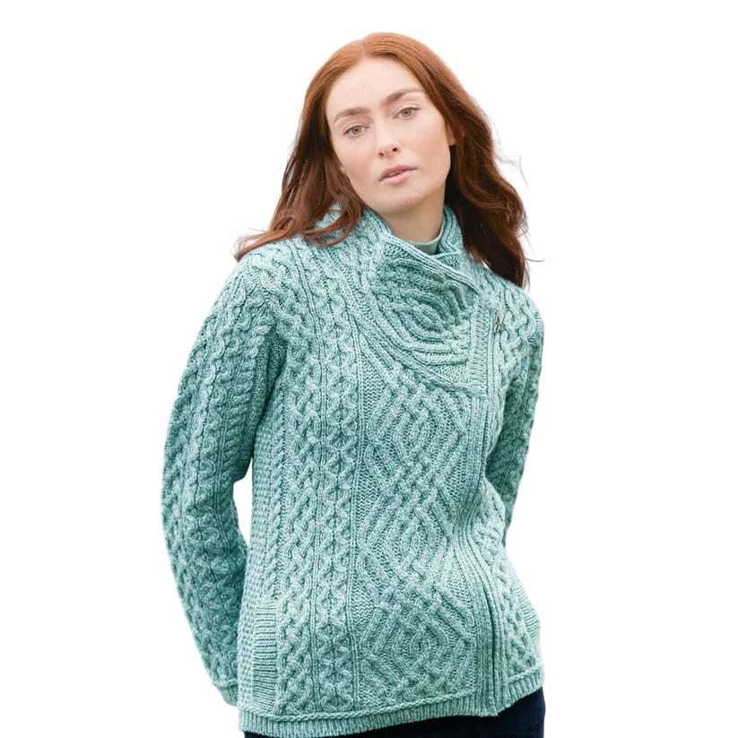Ladies Side Zip Aran Mermaid Cardigan