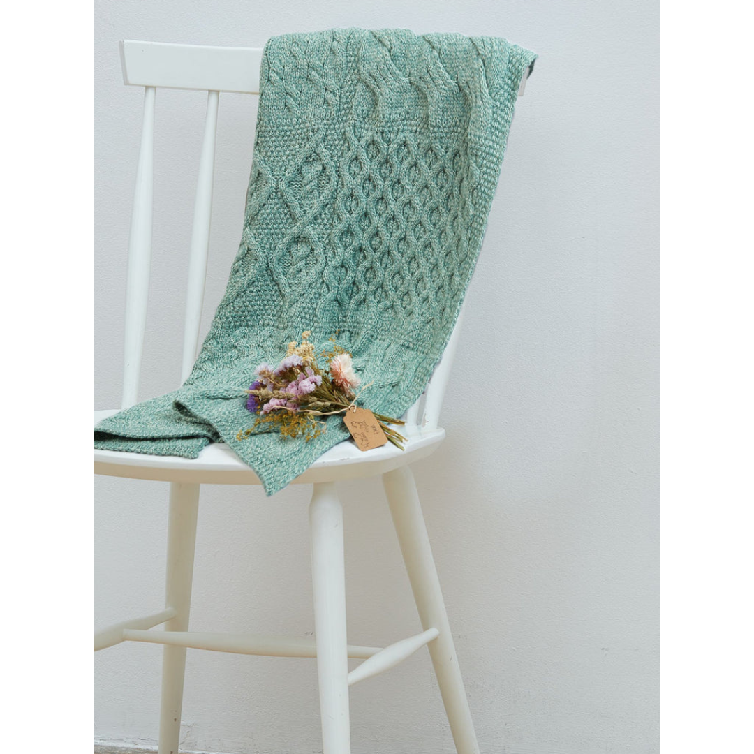 Aran Patchwork Cot Throw Teal