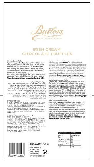 Butlers Irish Cream Chocolate Truffles In Tapered Box 300g 