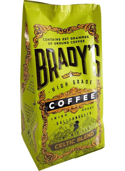 Green bag of Brady's high grade Celtic blend ground coffee