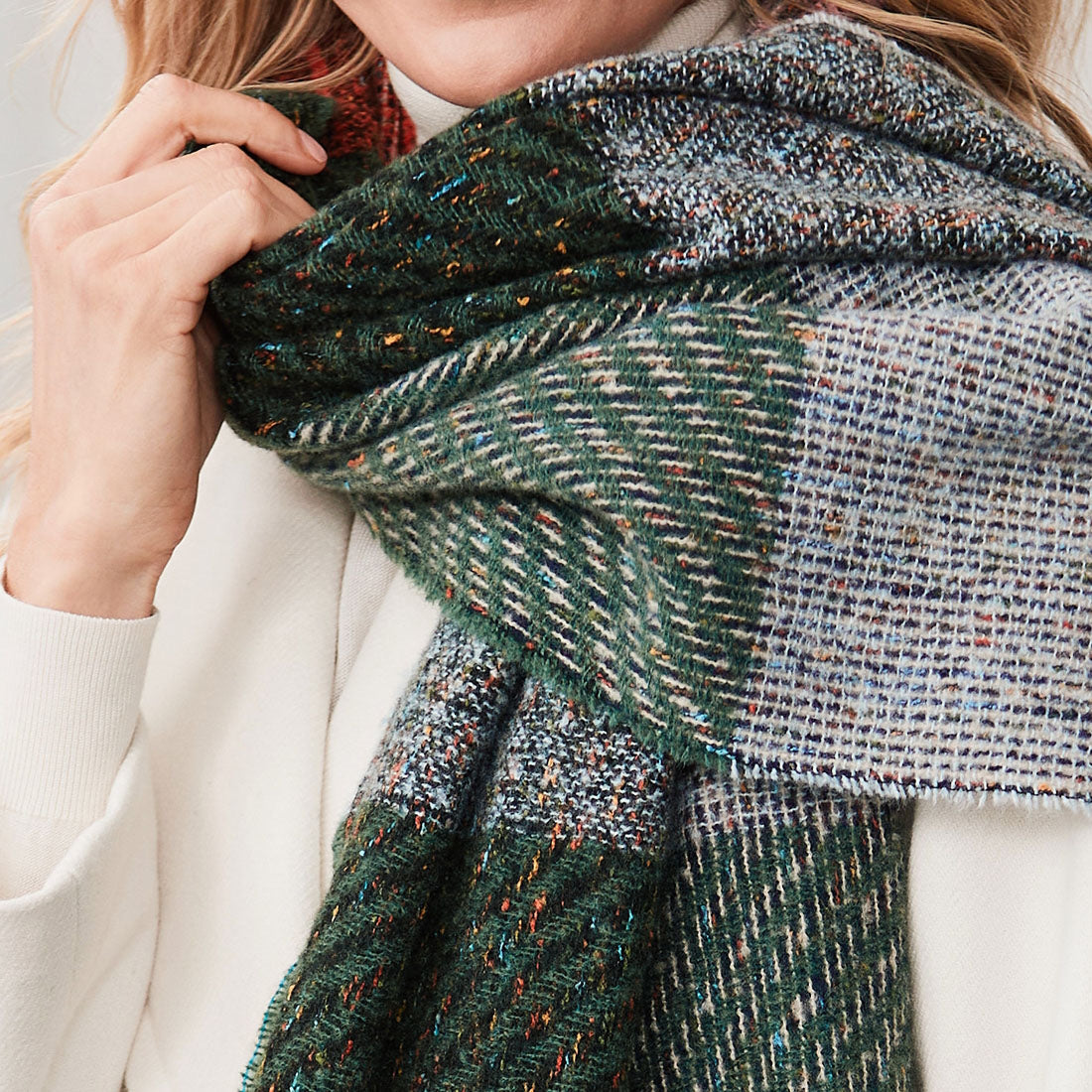 Ladies Orange & Pink Check Square Twill Scarf 