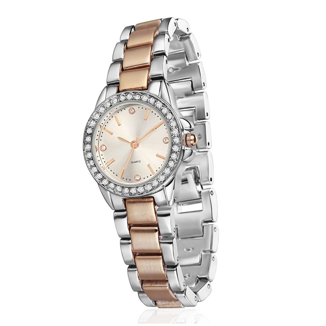 Rose Gold Silverplate Round Ladies Watch