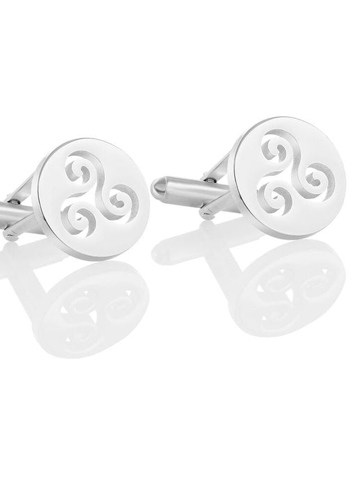 Kells Cufflinks in silver with round faces and Celtic triskelion cutouts