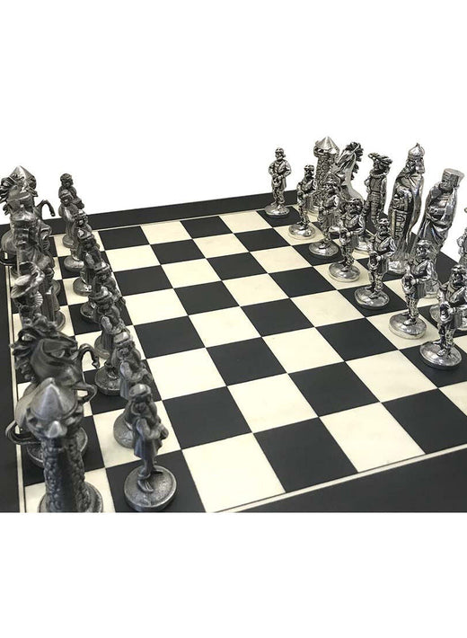 Mullingar Pewter Medieval Irish Designed Chess Set With Board