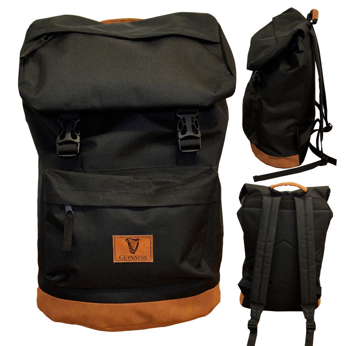Black Guinness Backpack With Brown Suede Base