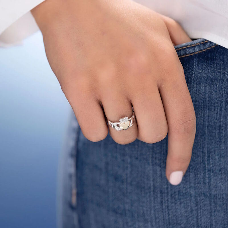 Ladies Silver Gold Heart Claddagh Ring