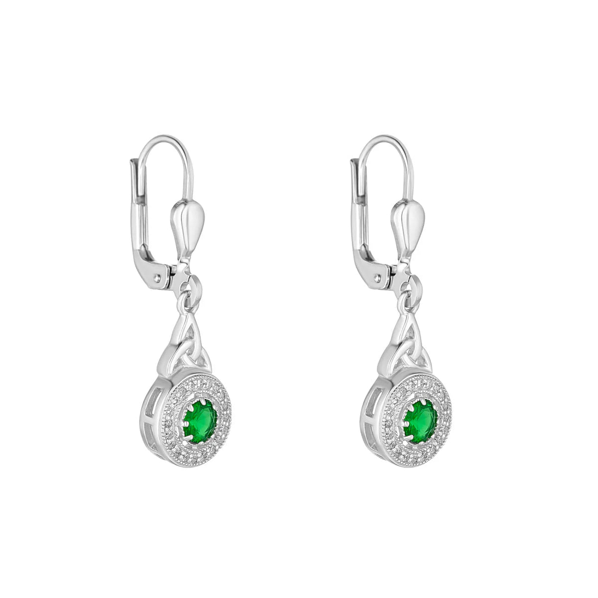 Cluster Green CZ Trinity Knot Drop Earrings