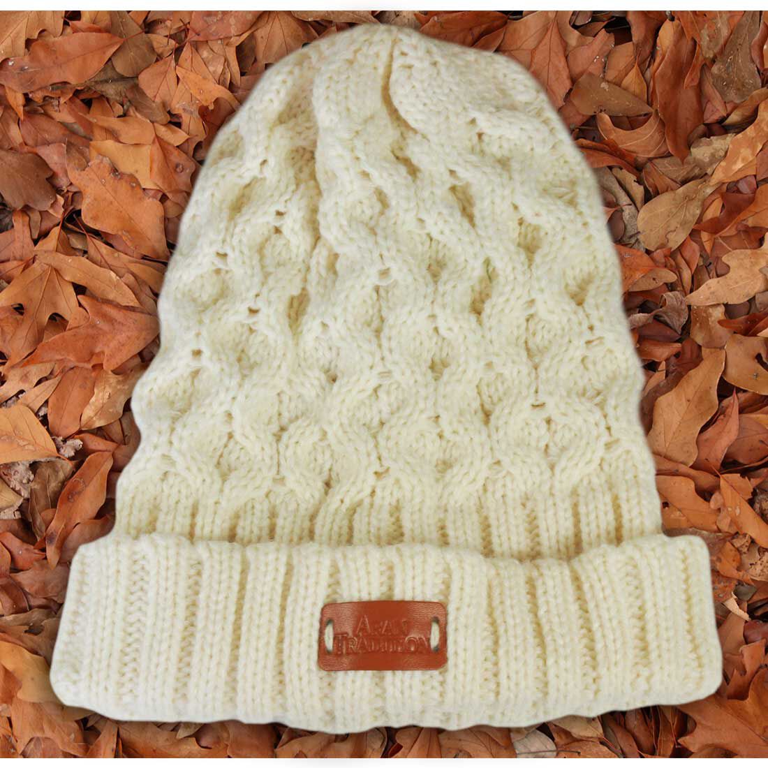 Aran Traditions Knitted Style Cable Design Beanie Hat Cream