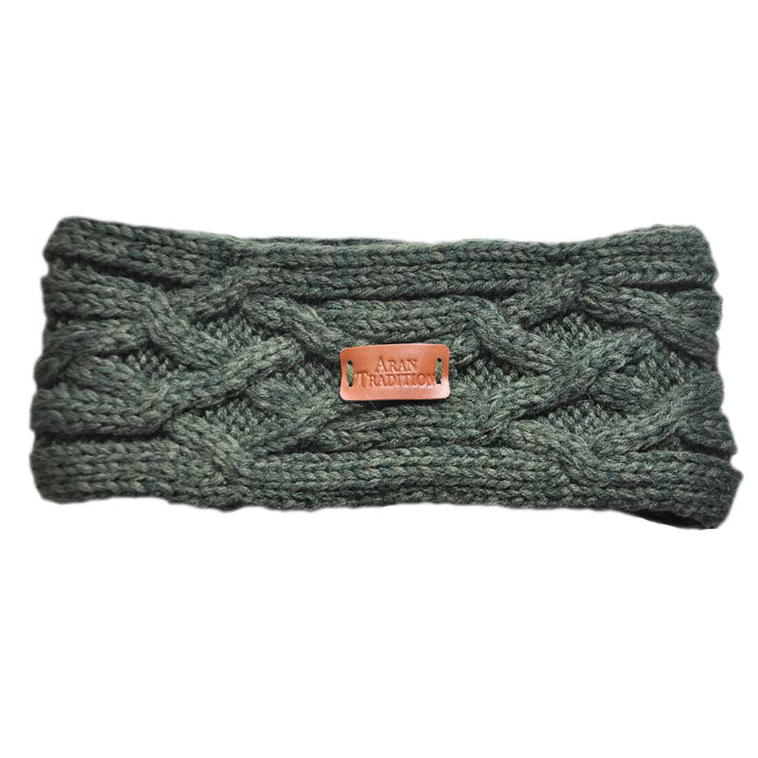 Aran Knitted Traditional Patterns Headband Dark Green
