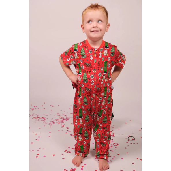Kids Red Christmas Zip Onesie