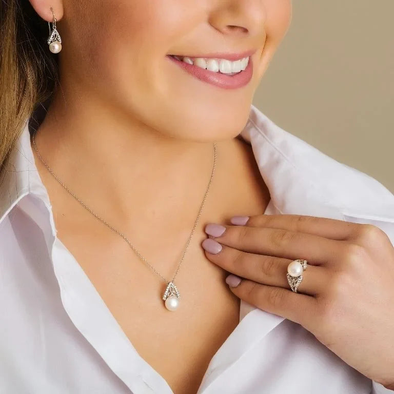 Platinum Plated Intricate Pearl Trinity Knot Pendant 