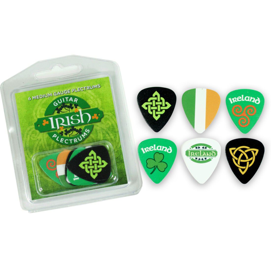 Irish Guitar Picks 6-pack Of Medium Gauge Plectrums With Various Irish Designs