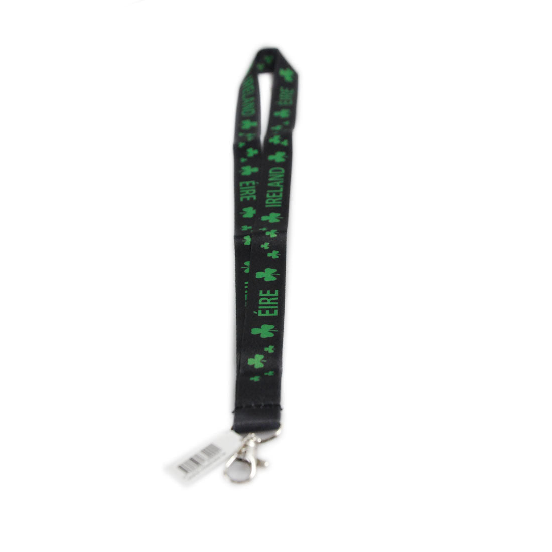 Ireland Eire Text & Shamrock Design Black Lanyard