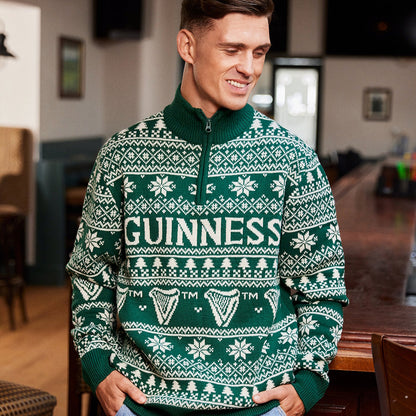 Guinness 1/4 Zip Festive Green Christmas Sweater