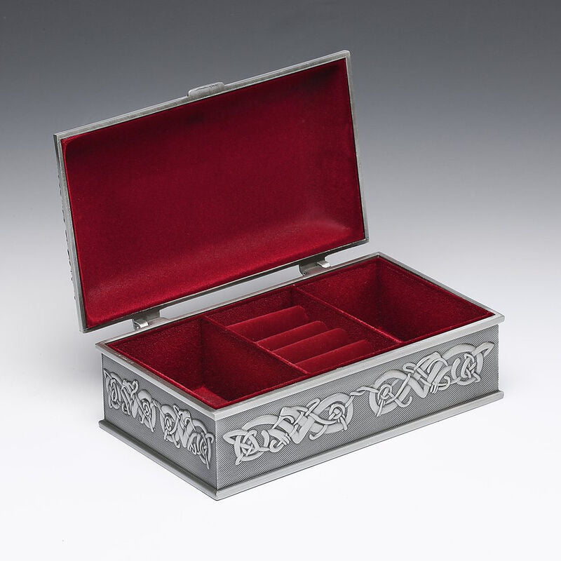 Pewter Jewellery Box Claddagh Pattern Large 