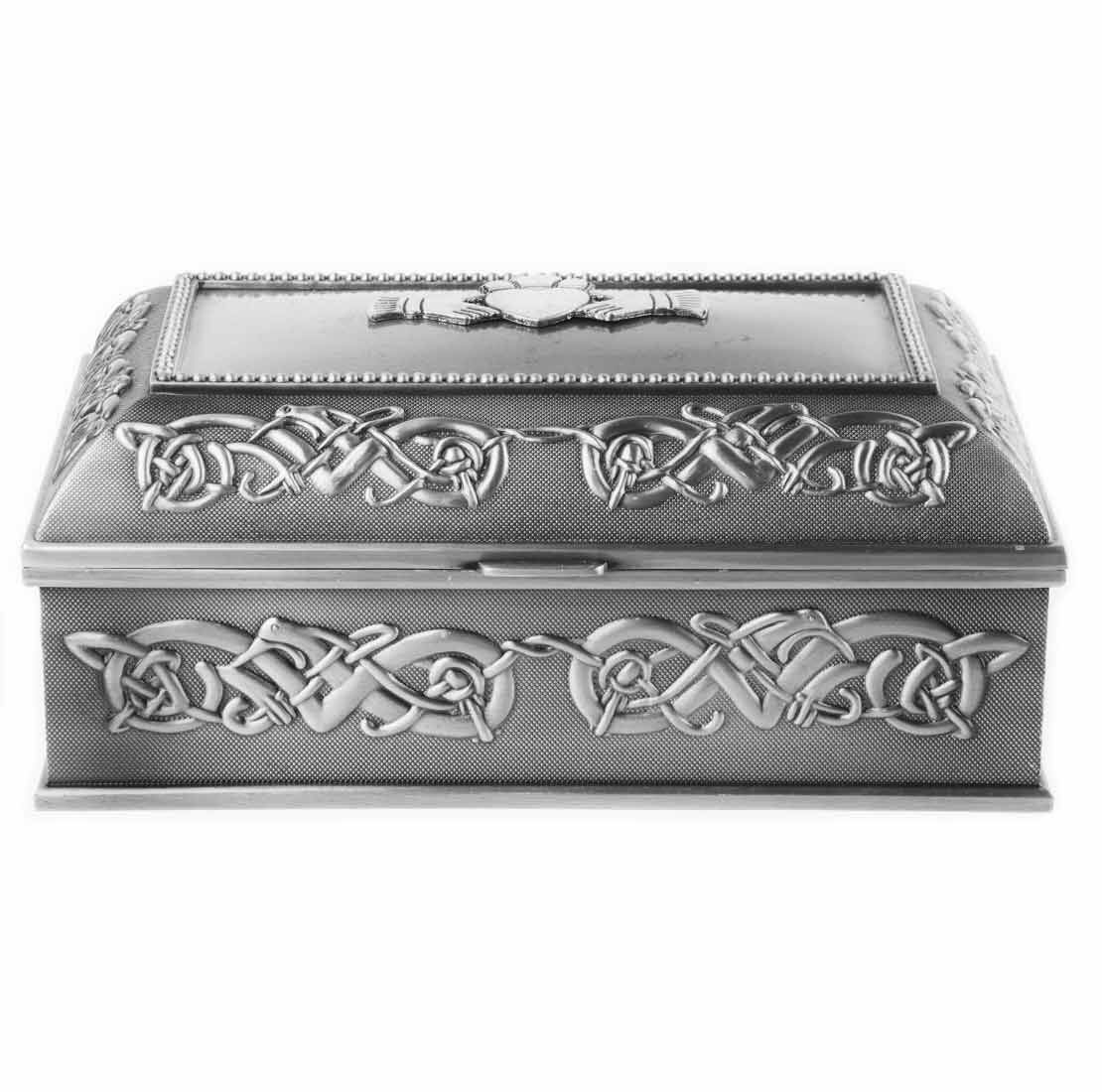 Pewter Jewellery Box Claddagh Pattern Medium 