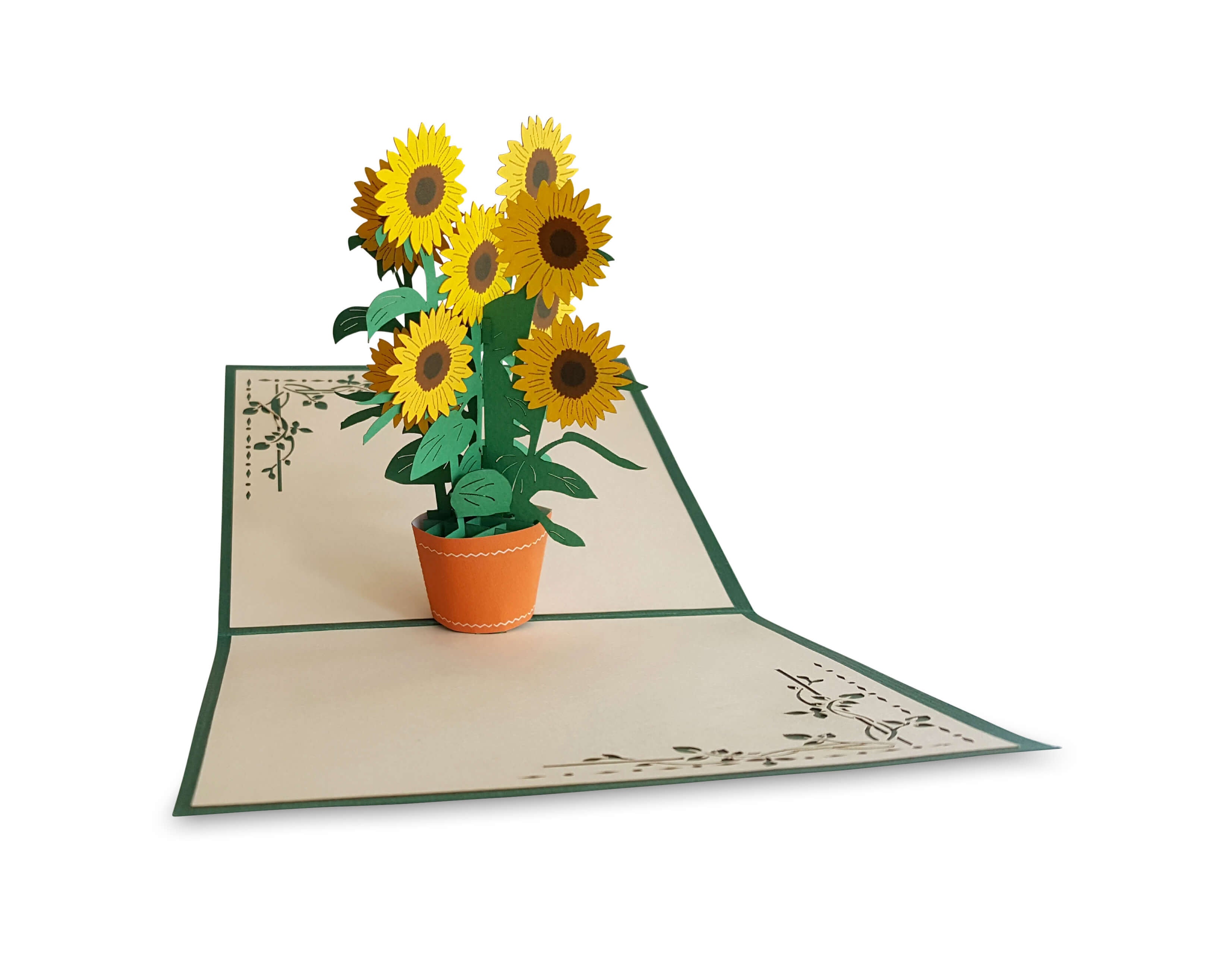 Pop-up Card Green With Sunflower Design