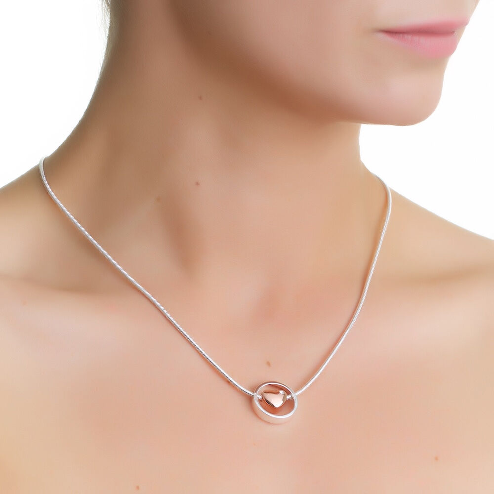 Newbridge Silverware Silver Plated Necklace With Rose Gold Plated Heart & Clear Stone 