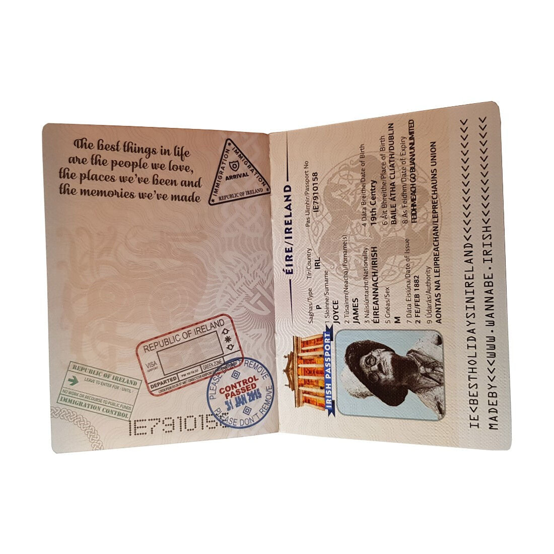 Funny Irish Tourist Passport With Irish Landmarks Phrases & Symbols