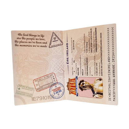 Funny Irish Tourist Passport With Irish Landmarks Phrases & Symbols