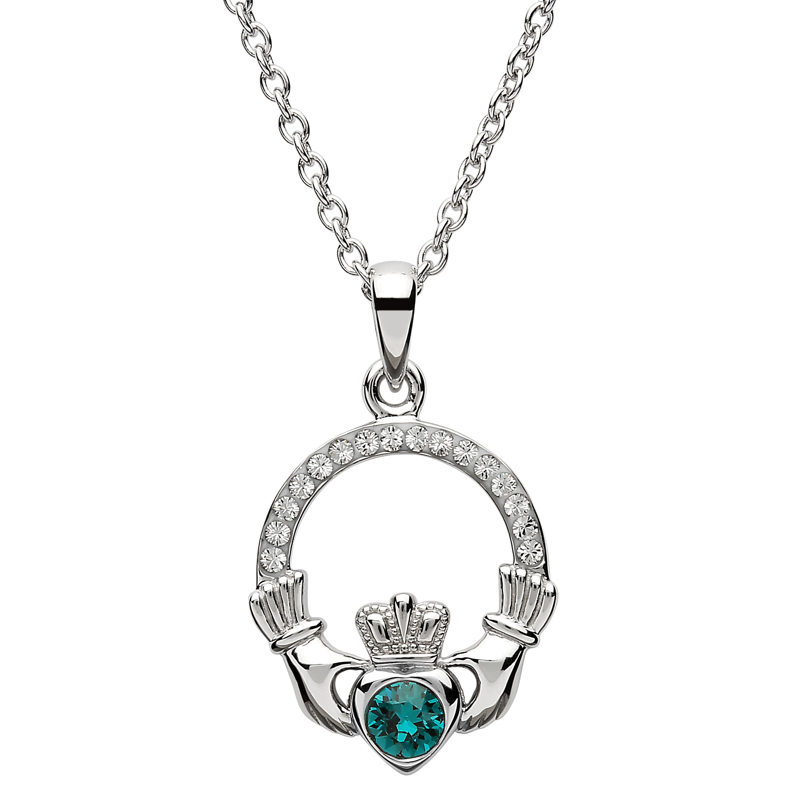 Shanore Claddagh May Green Crystal Birthstone Necklace