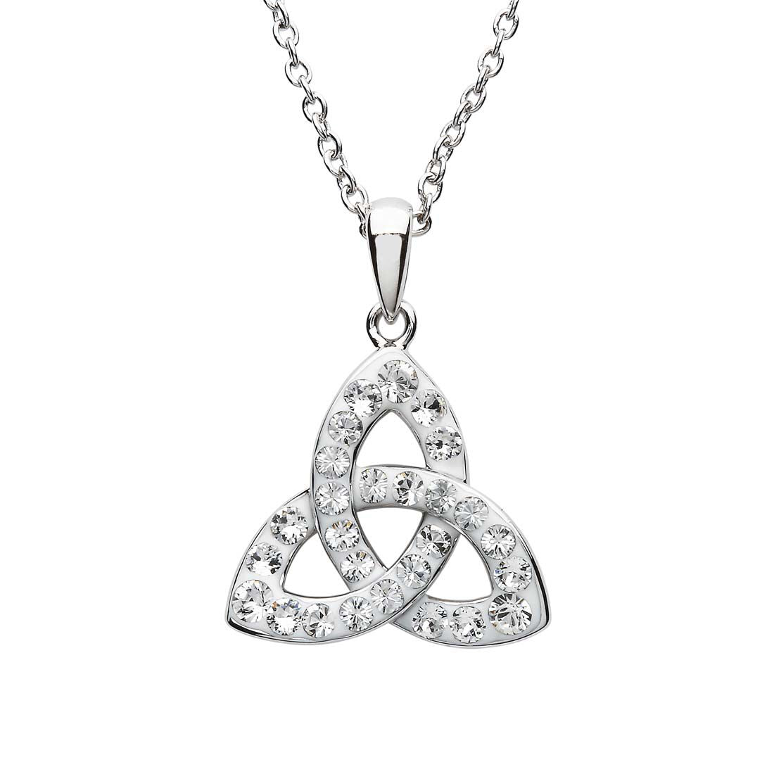 Platinum Plated Trinity Knot Necklace With Clear Crystals