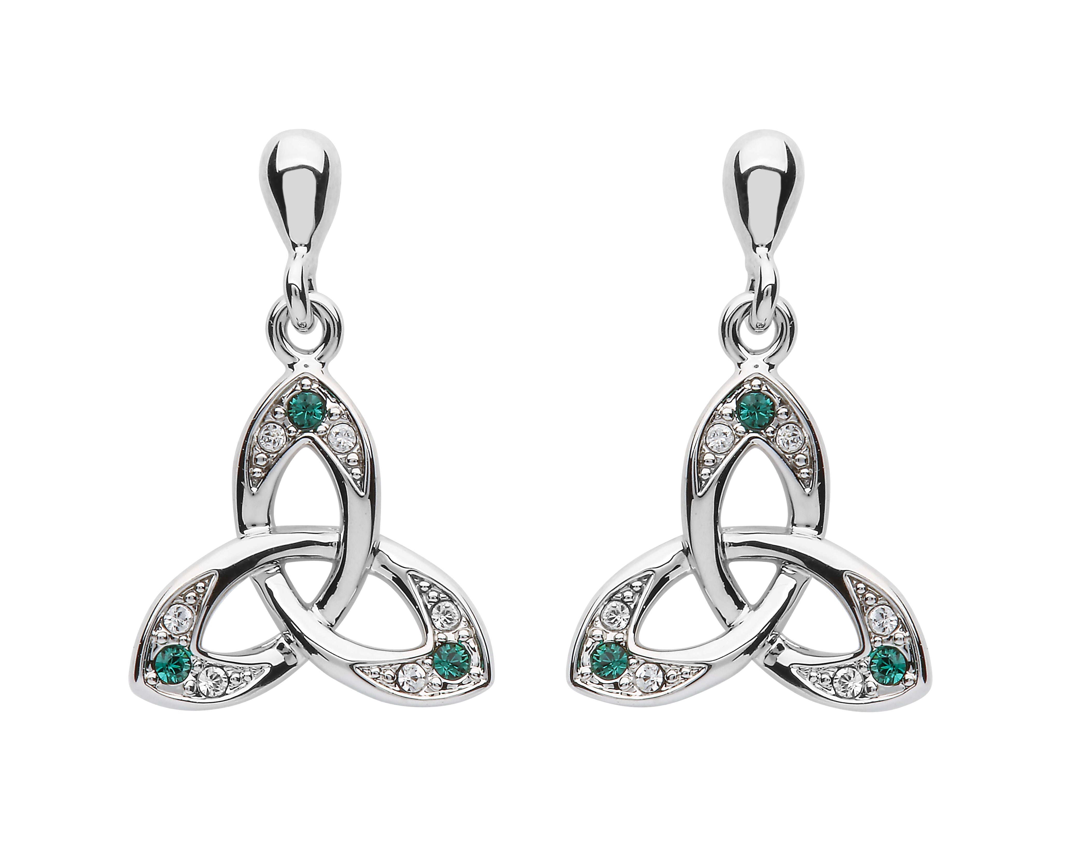 Platinum Plated Trinity Knot Drop Earrings