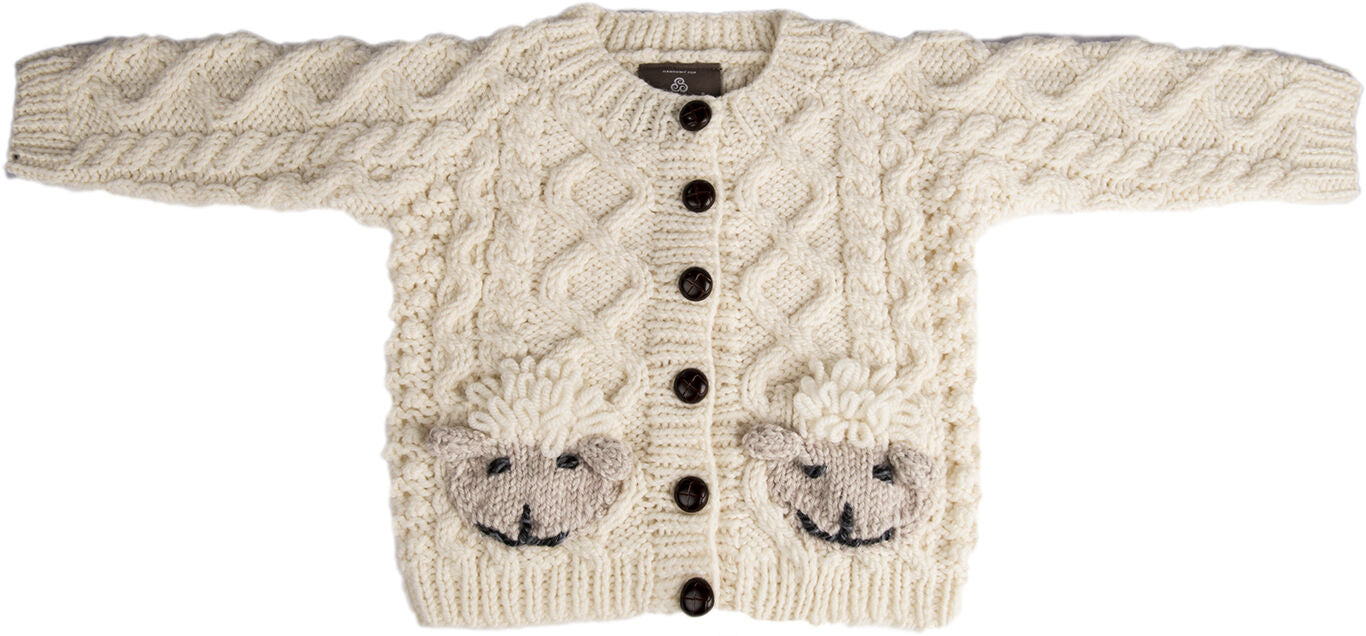 Irish Aran Baby Shepley Button Down Cardigan With Cute Sheep
