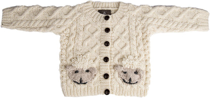Irish Aran Baby Shepley Button Down Cardigan With Cute Sheep