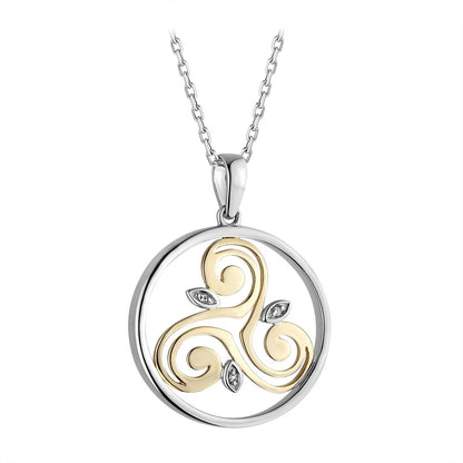 Gold and Silver Diamond Round Spiral Pendant