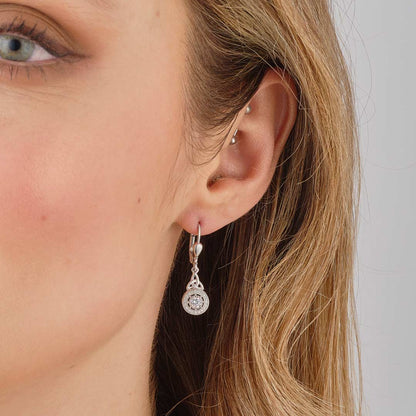 Silver CZ Cluster Trinity Knot Drop Earrings