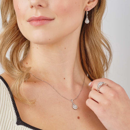 Silver CZ Cluster Trinity Knot Drop Earrings