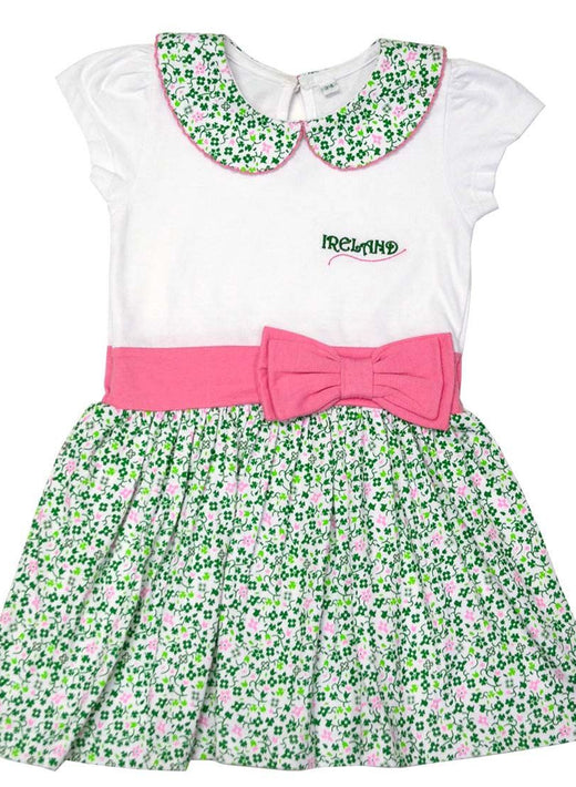 White Dress With Pink Bow & Flowers Design