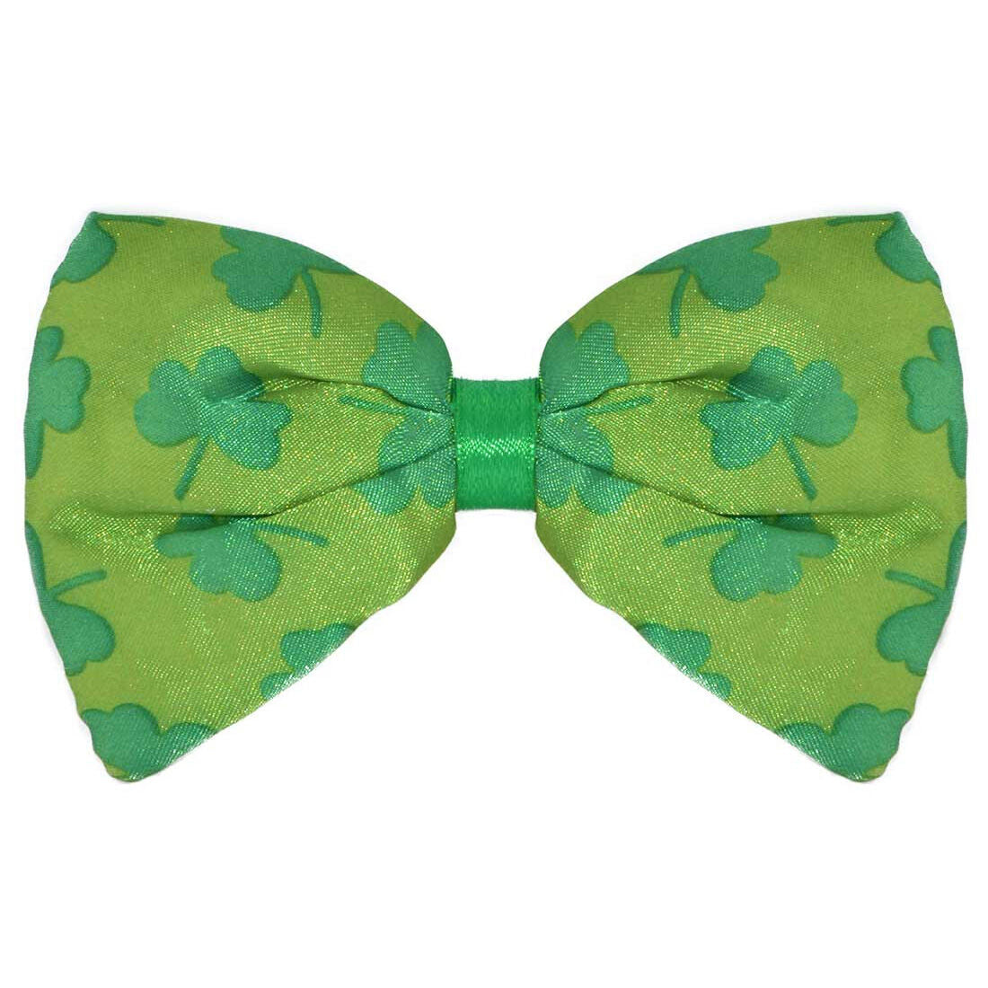 Light Green Irish Elastic Bow Tie With Dark Green Shamrock Design
