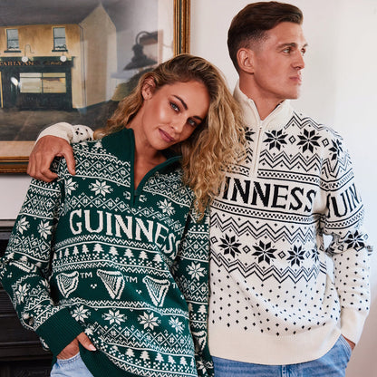 Guinness 1/4 Zip Festive Green Christmas Sweater