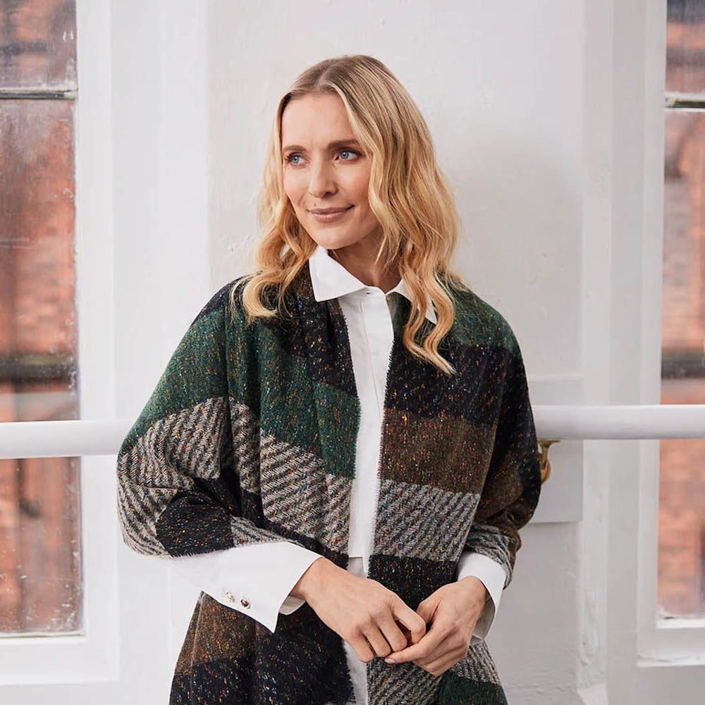 Ladies Green Black & Grey Twill Stripe Scarf 