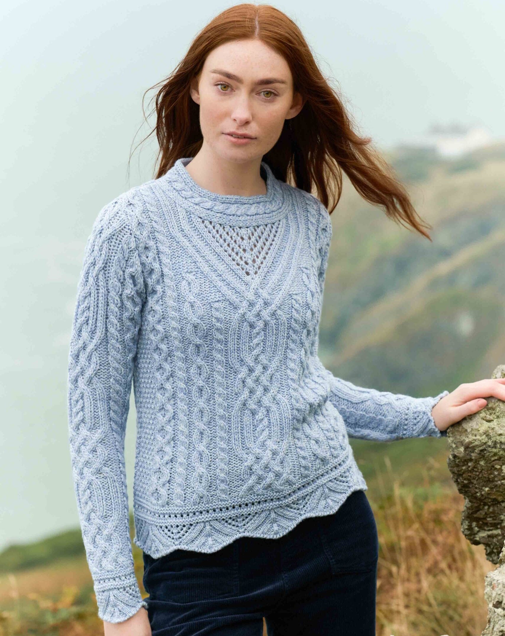Women's Streedagh Scallop Lace Stitch Ice Marl Aran Sweater