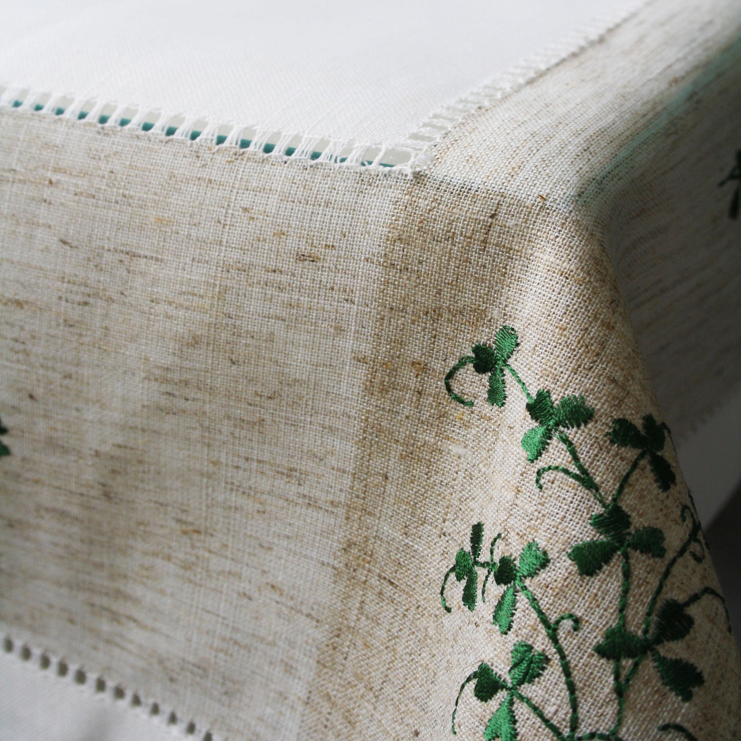 Pure Cotton Natural Tablecloth Designed With Shamrock Crochet 36” X 36”